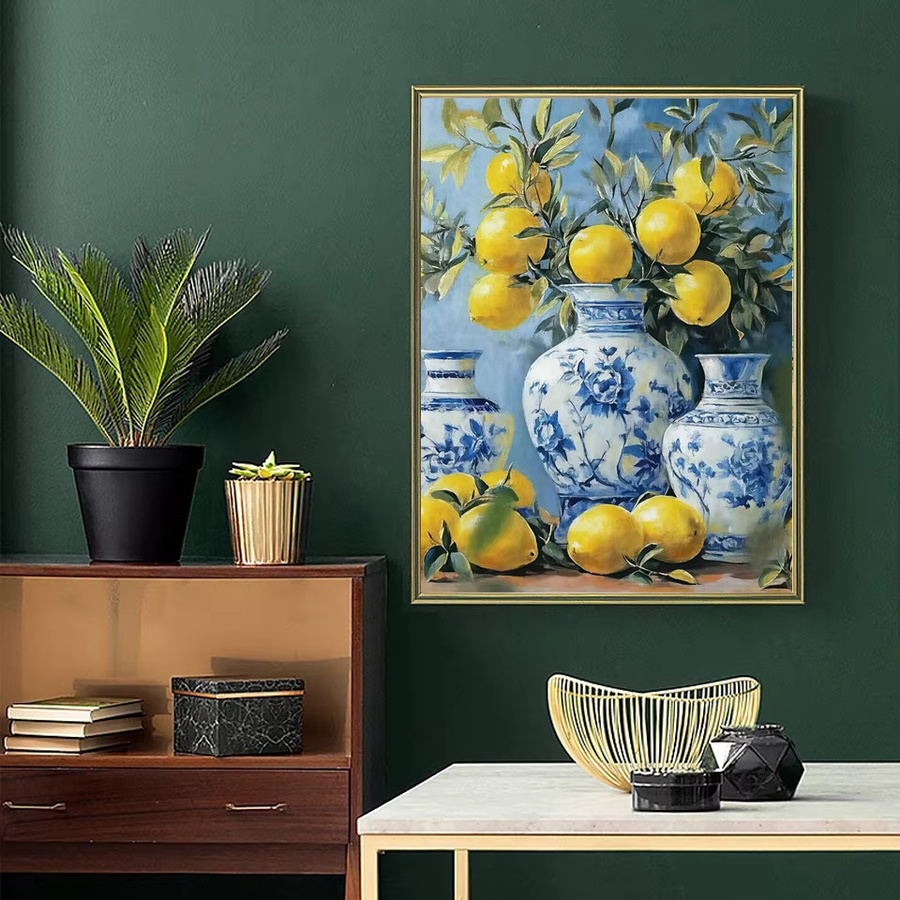 FANQING Diamond Painting Set mit Zitronen und Granatapfel in einer Vase, Mosaik Stickerei Kit für die Wanddekoration in Mehrfarbig - Bild 2