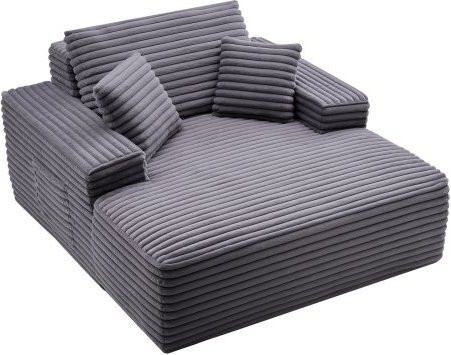 VEVOR Chaiselongue Relaxliege Grau Gestreift mit Armlehnen und Dekokissen, Modernes Polster-Schlafsofa mit tiefer Sitzfläche für Wohnzimmer und Schlafzimmer, Länge: 124 cm - Bild 1
