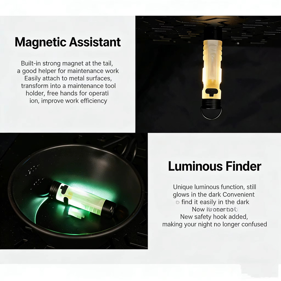 BALDR Multifunktions-Mini-EDC-LED-Taschenlampe in Schwarz mit Magnet, USB-wiederaufladbar und Schlüsselanhänger-Funktion - Bild 4