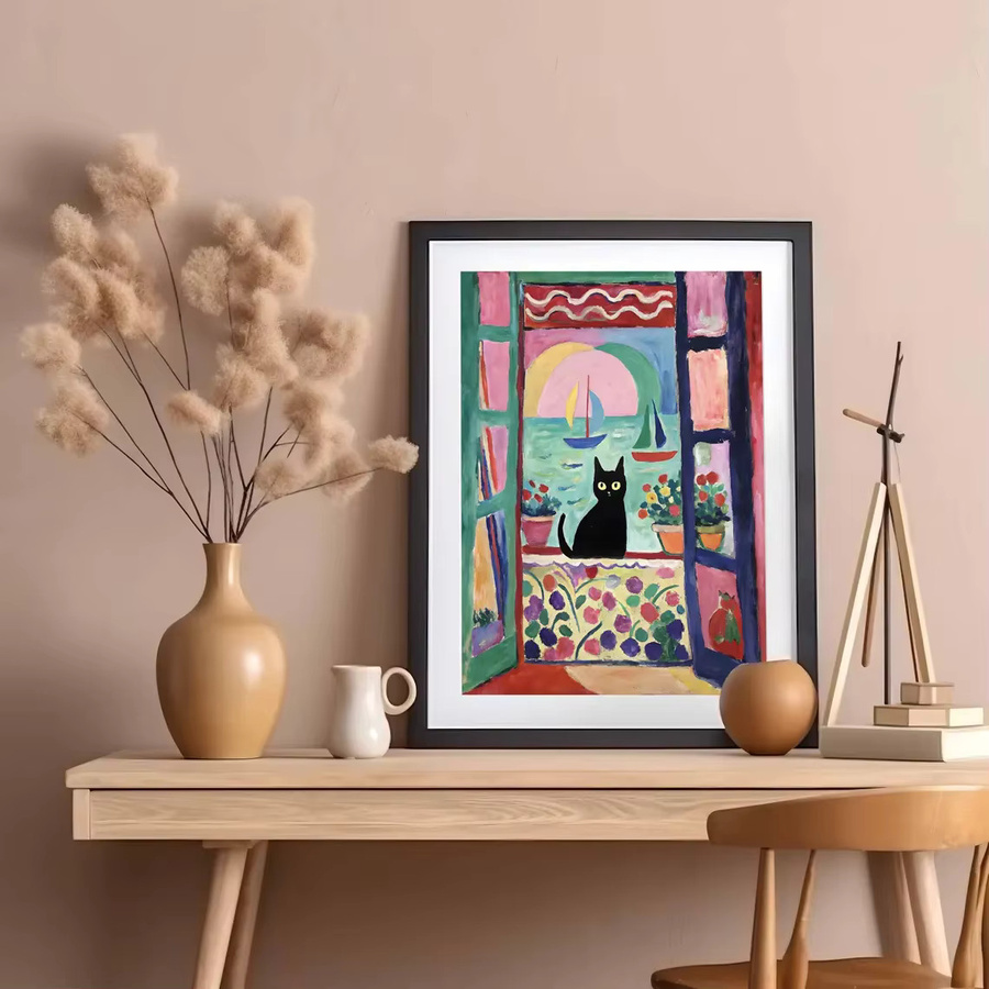Henri Matisse Cat Print Modernes Poster mit Katzenmotiv und floralen Elementen in Mehrfarbig auf Papier - Bild 2