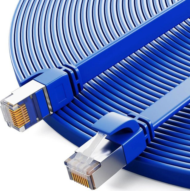 hb-digital Netzwerkkabel CAT 7 Flachkabel RJ45 Kupfer U/FTP PVC Blau, 5m - Bild 1