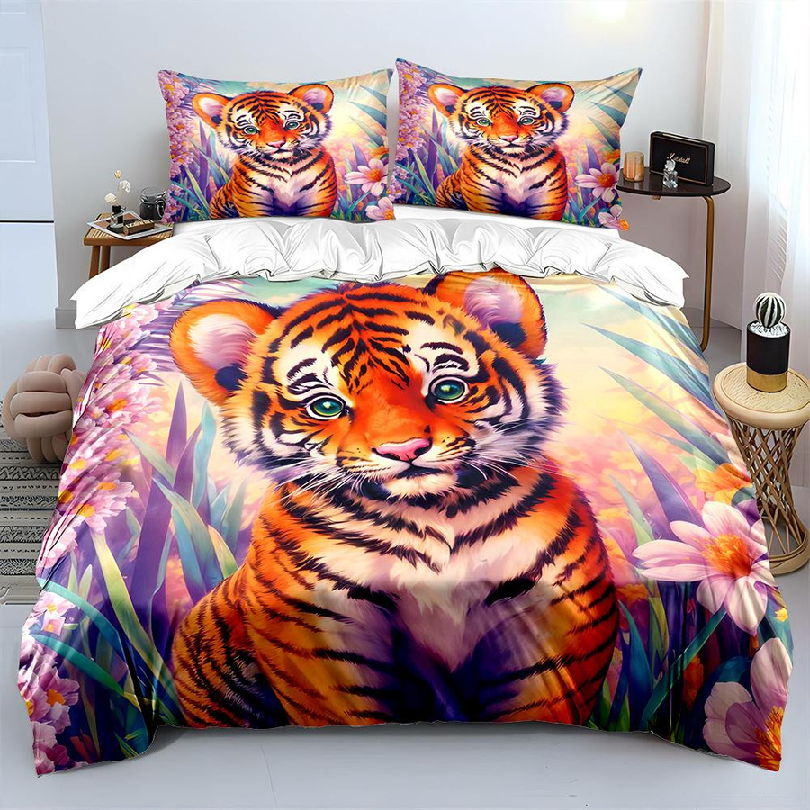 Flylo Bettwäsche-Set mit Tigerbaby-Blumendruck und Reißverschluss, B/H: 135 x 200 cm - Bild 3