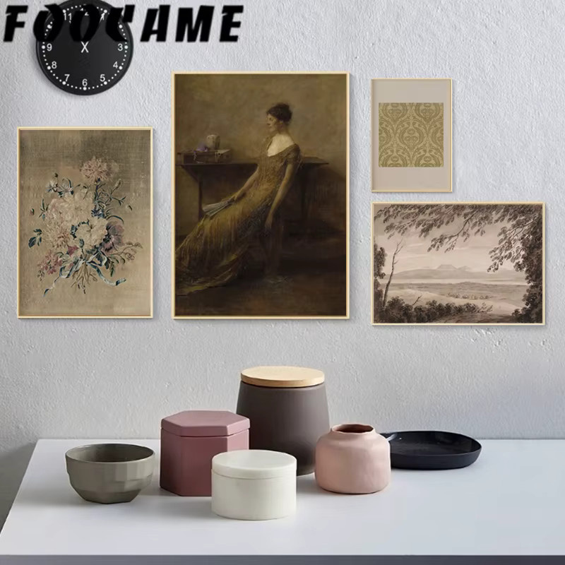 Potdemiel Vintage Leinwand Wandkunst Poster mit Blumen und Landschaft in Mehrfarbig - Bild 3