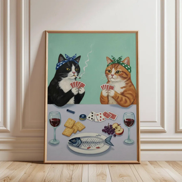 SHENCHEN Katzen Spielkarten Poster Digitale Wandkunst mit rauchender Katze in Multicolor - Bild 1