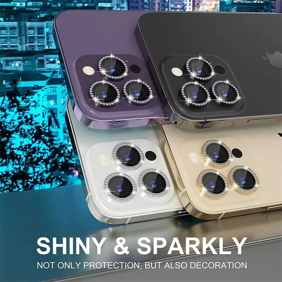 Funkelnde Strass Kameraobjektiv Schutzhülle und Displayschutzfolie für Apple iPhone in Silber - Bild 3