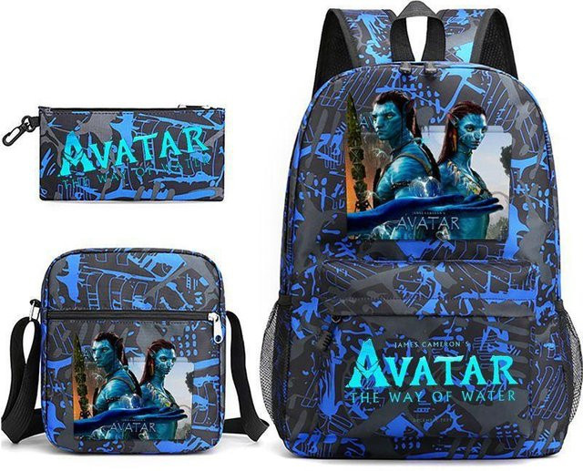 3-teiliges Schulrucksack-Set aus Oxford-Stoff in Blau mit Schultasche, Schultergurt und Federmäppchen - Bild 1