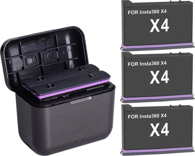 Insta360 Akku Set für ONE X4 Actionkamera mit 2500mAh und 2-Slot-Ladegerät in Schwarz - Bild 1