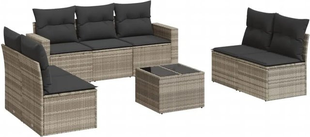 vidaXL 8-tlg Garten-Sofagarnitur Modell 6 aus Poly Rattan in Hellgrau mit Kissen und Tisch - Bild 1