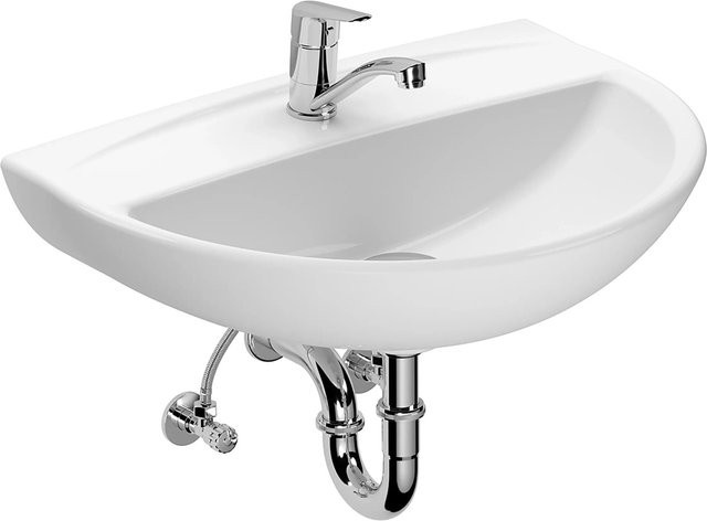 baliv Waschtisch aus Keramik in Weiß mit Armaturen und Siphon, Wandmontage, Breite: 60 cm - Bild 1