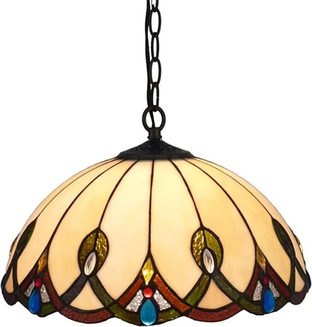 Dapo Tiffany Chantal Pendelleuchte 1-flammig Multicolor aus Glas und Metall mit E27 Fassung, Durchmesser: 40 cm - Bild 1