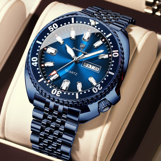 POEDAGAR Armbanduhr Edelstahl, Quarz, Blau, Herren - Bild 1