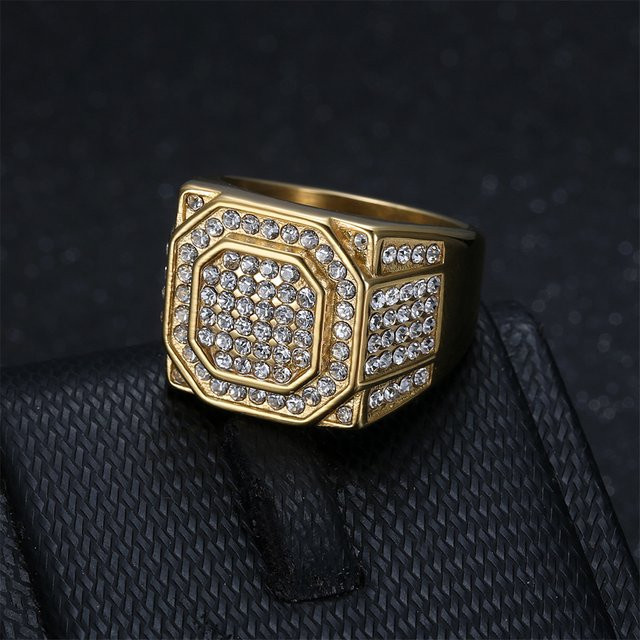 Ring Edelstahl, Gold, Zirkonia, Herren - Bild 1