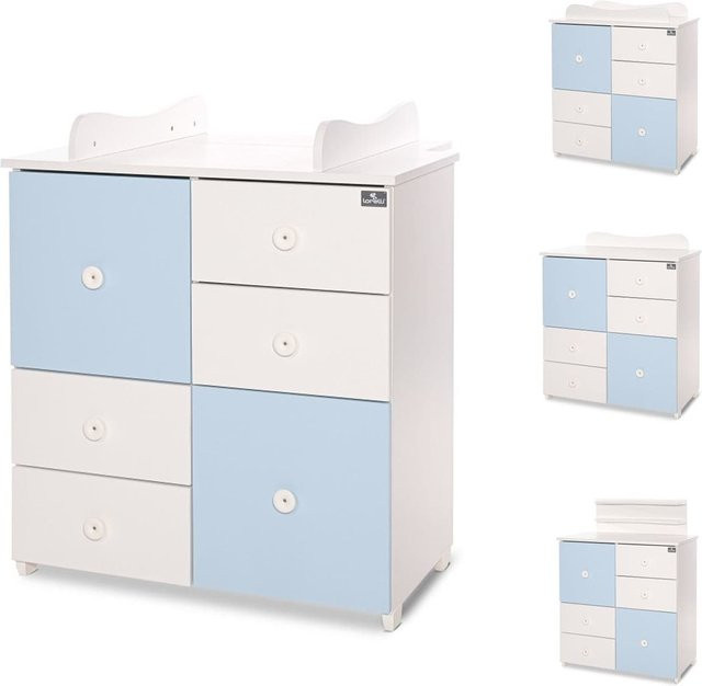 Lorelli Kommode Cupboard für Kinderzimmer in Weiß und Blau mit 4 Schubladen und 2 Türen inklusive Regalboden, B/T/H: 83 x 71 x 96 cm - Bild 1