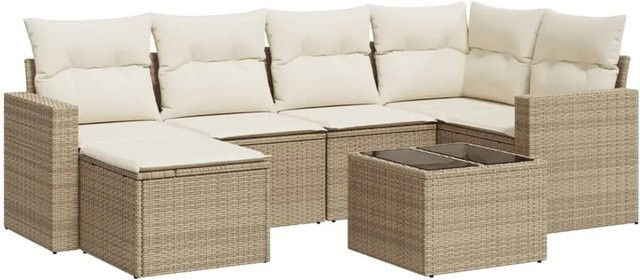vidaXL 7-teilige Garten-Sofagarnitur aus Poly-Rattan mit Kissen in Beige-Creme - Bild 1