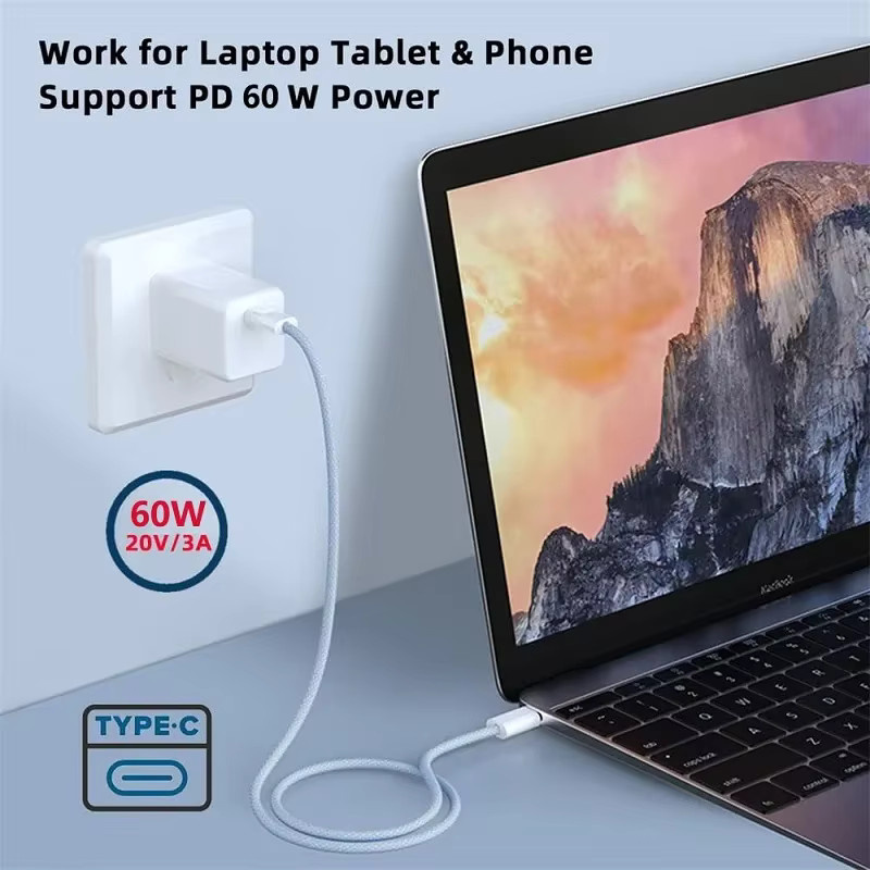 GeydrQ USB-C auf USB-C Schnellladekabel PD 60W mit buntem Geflecht für iPhone 16/15 Pro, Huawei, Xiaomi und Samsung - Bild 3