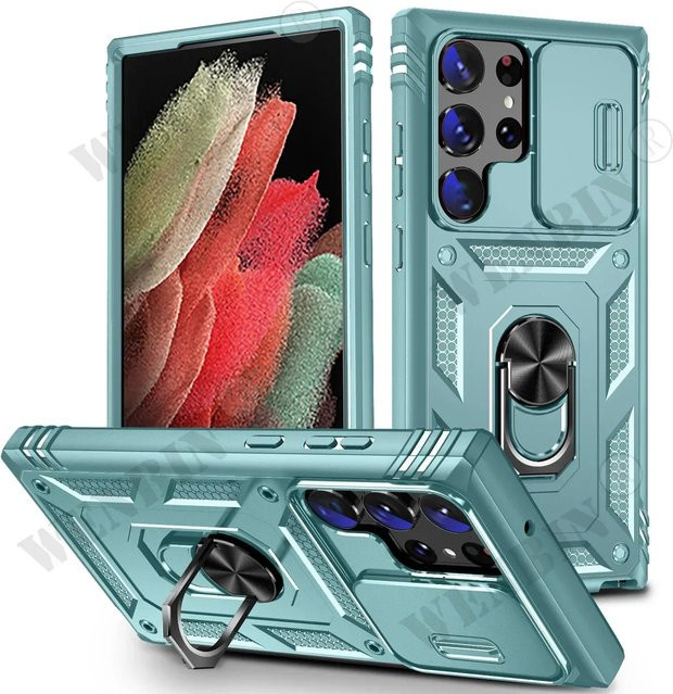 Stoßfeste Schutzhülle für Samsung Galaxy S25 S24 S23 S22 Ultra Plus S24 FE A56 A36 mit 360 Grad drehbarem Ständer in Blau - Bild 1