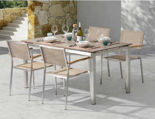 Acamp Loungemöbel-Gruppe Skye bestehend aus 6 Stapelsesseln und 1 Tisch in Braun und Sand mit Edelstahl und HPL-Laminat, Tisch B: 150 cm, T: 90 cm, H: 89 cm - Bild 2