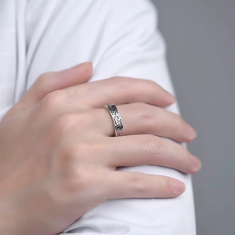 SAY Ring 925 Silber, Verstellbar, Retro-Muster, Unisex - Bild 3