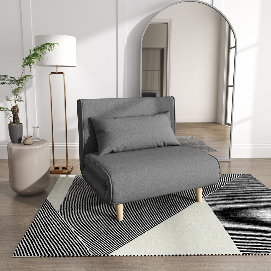 HOMCOM Schlafsofa Einzelsofa im skandinavischen Design, Klappsofa mit verstellbarer Rückenlehne, Grau, B/T/H: 95 x 95 x 80 cm - Bild 2