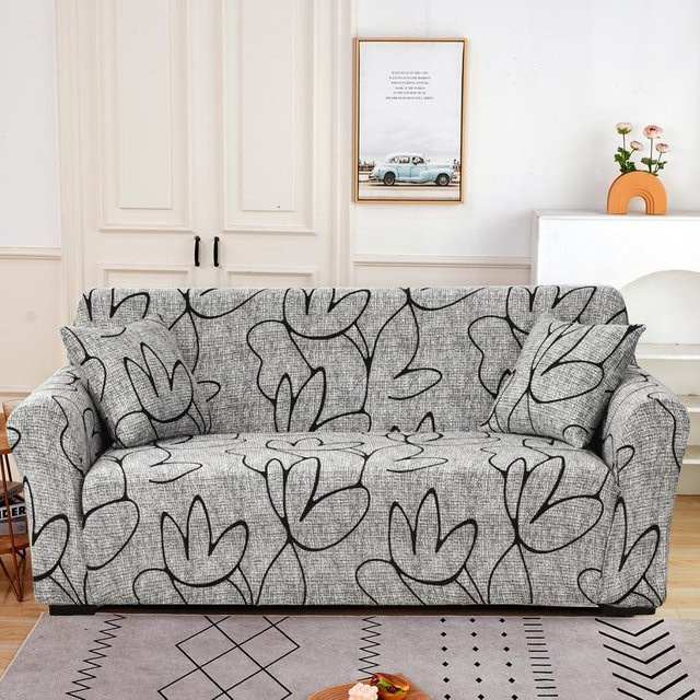 Bestbags Stretch-Sofabezug für L-förmige Ecksofas mit Grafik-Design, Grau, Breite: 90-140 cm - Bild 1