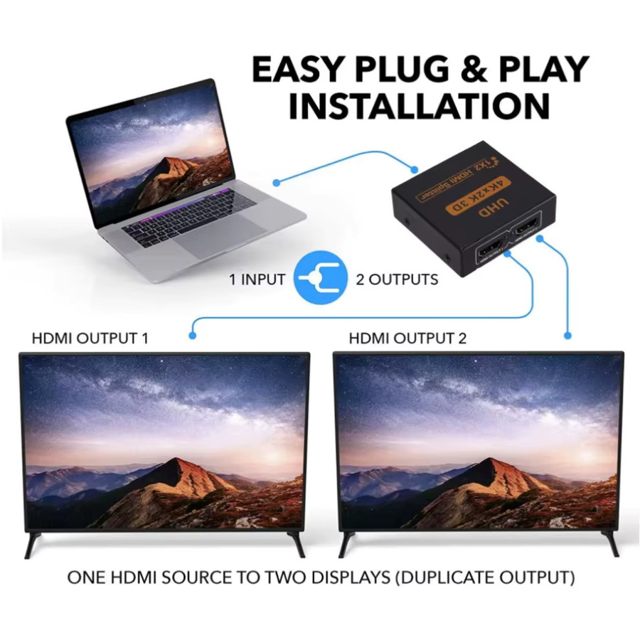 LccKaa HDMI Splitter 1 in 2 Out UHD 4K 3D Audio Video Splitter in Schwarz für HDTV, DVD, Laptop, PC und Spielkonsolen - Bild 6