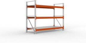 Meta Großfachregal Grundregal Multipal S mit Stahlpaneelen, Farbe: rotorange, B/T/H: 270 x 110 x 220 cm - Bild 1