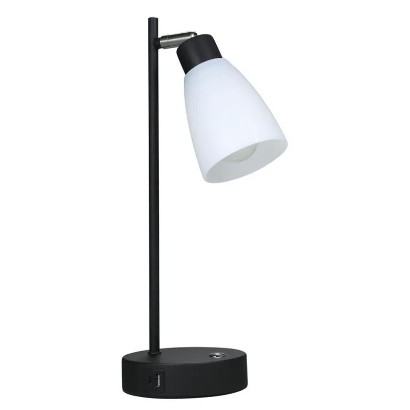 Shineslay Industrie-Tischleuchte aus Metall mit LED, stufenlos dimmbar, Touch-Steuerung, USB- und Typ-C-Ladeanschluss, Farbe: Schwarz/Weiß - Bild 4