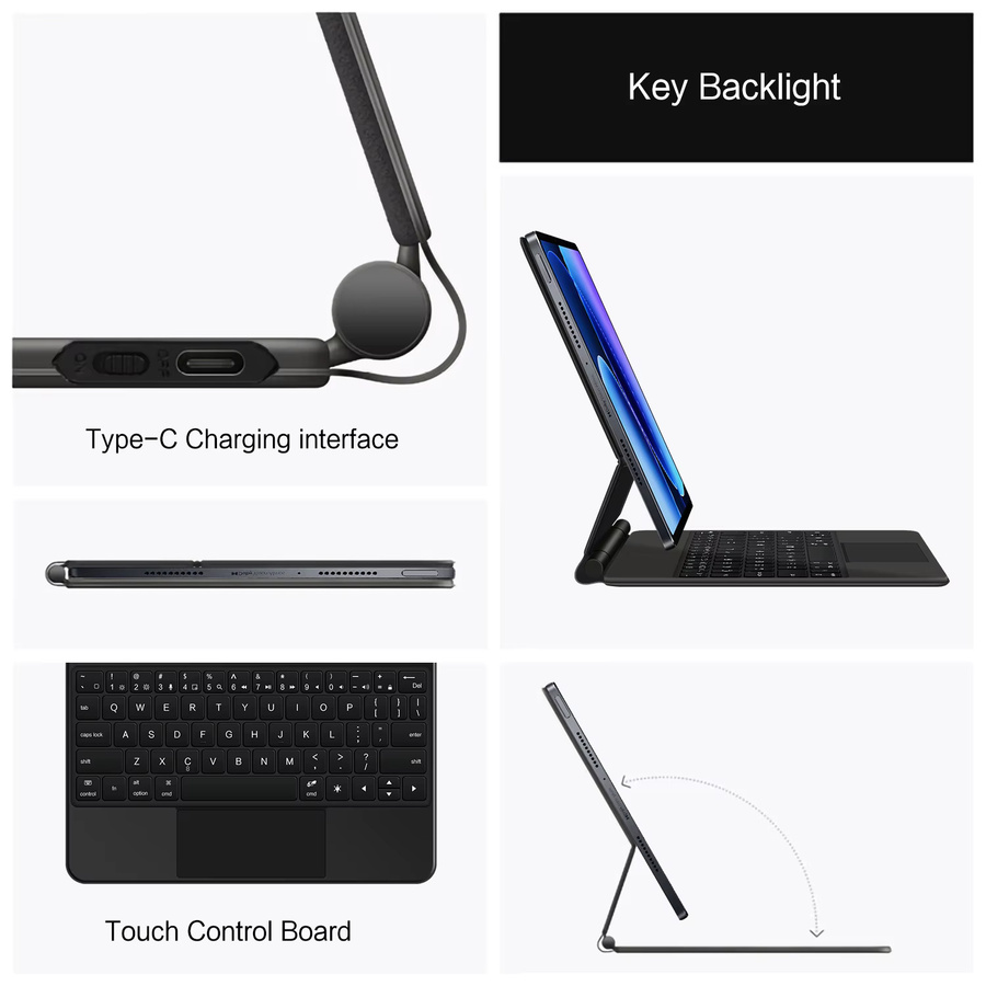 Beleuchtete Smart Keyboard Hülle für Xiaomi Pad 8 und Pad 7 Pro, 11,2 Zoll, Schwarz - Bild 4