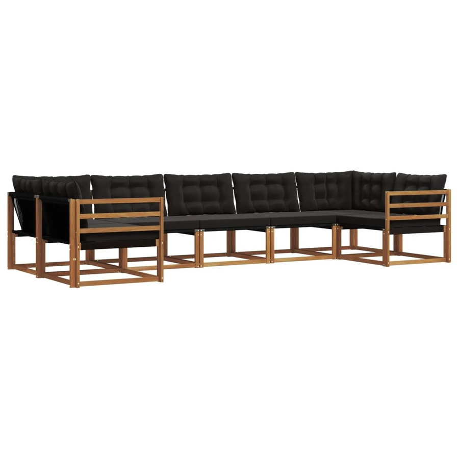 vidaXL Outdoor-Sofagarnitur 7-teilig aus Massivholz Akazie mit Textilene und Kissen in Schwarz und Natur - Bild 2