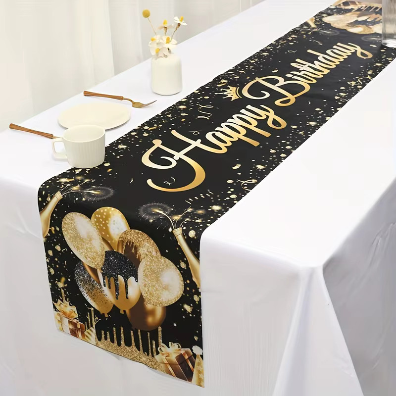 VIKAMA Tischfahne Geburtstag in Schwarz, Textil-Tischdeko für Party und Hochzeit, B: 35 cm, L: 180 cm - Bild 3