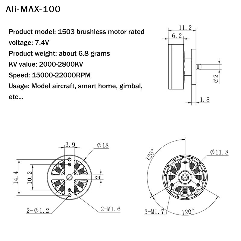 AyS 1503 Flugzeug-Brushless-Motor, RC Elektromotor für 4-Achsen-Ferngesteuerte Flugzeuge - Bild 2