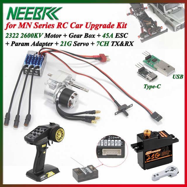 NeebRC Bürnenloser Motor Getriebe AM32 45A ESC 21G Servo 7CH TX&RX, 1:12, Metall - Bild 1