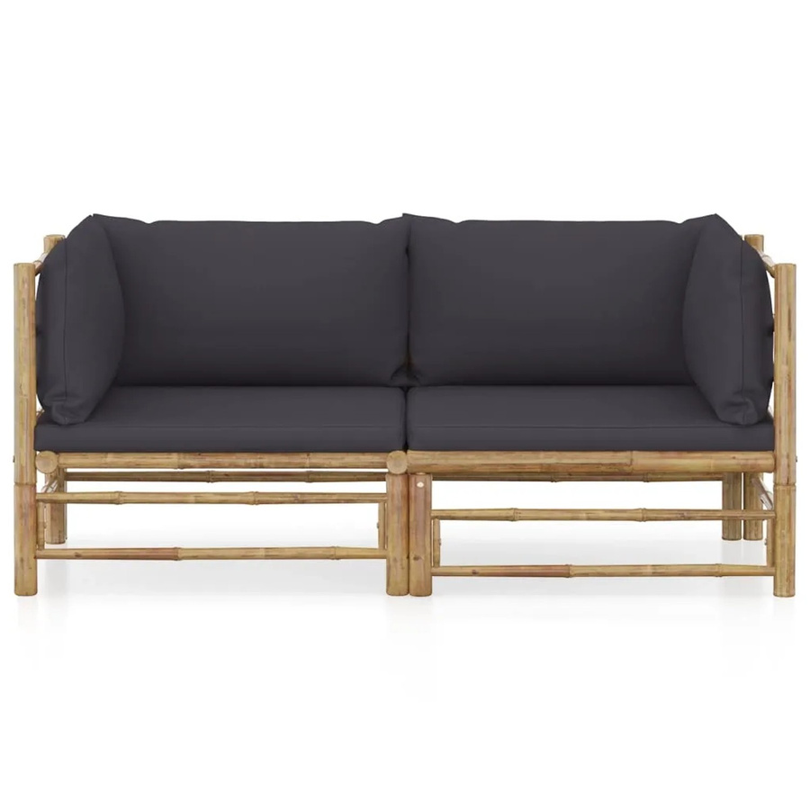 vidaXL 2-tlg Garten-Lounge-Set aus Bambus mit grauen Polstern und Kissen - Bild 2