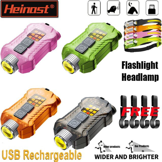 Heinast Tragbare COB LED Taschenlampe mit Bewegungssensor, USB aufladbarer Scheinwerfer, Wasserdicht, Schwarz - Bild 1