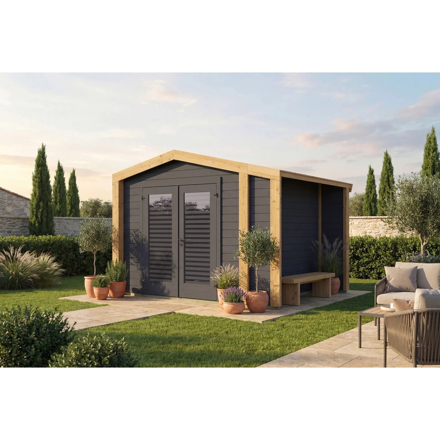 Weka Gartenhaus Killarney rechteckig in Anthrazit/Eiche lasiert B/T/H: 300 x 300 x 241 cm - Bild 2