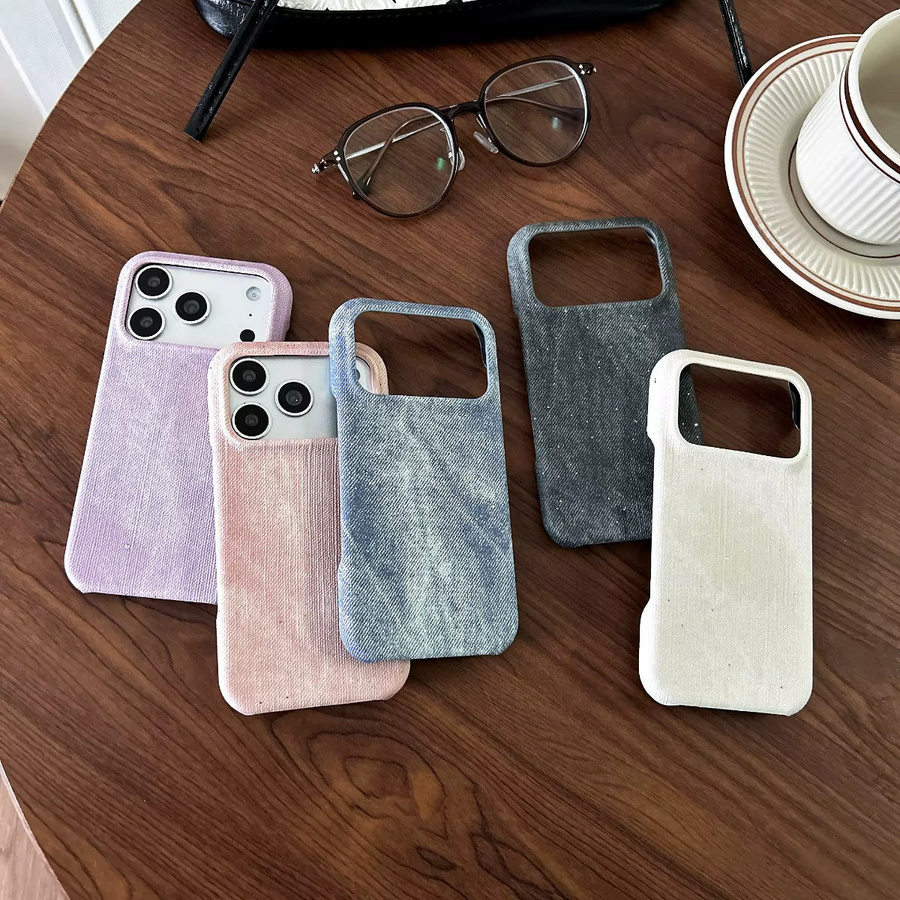 szHAIyu Handyhülle im Retro-Denim-Look mit Glitzer-Effekt und Lederrahmen für iPhone 16 15 14 13 12 Pro Max in Pink - Bild 2
