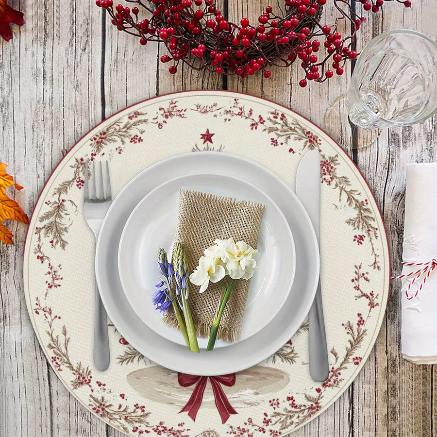 VIKAMA 6er Set Weihnachts Tischsets mit Weihnachtsbaum, Schleife und Beeren in Mehrfarbig - Bild 2