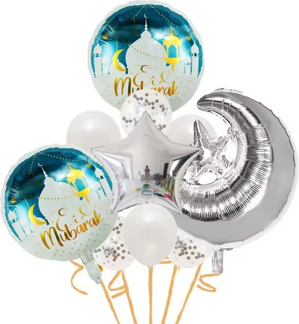 YAYB Folienballon-Set mit Sternen und Mond für Ramadan und Eid Mubarak, Multicolor Konfetti-Ballons zur islamischen Partydekoration - Bild 1