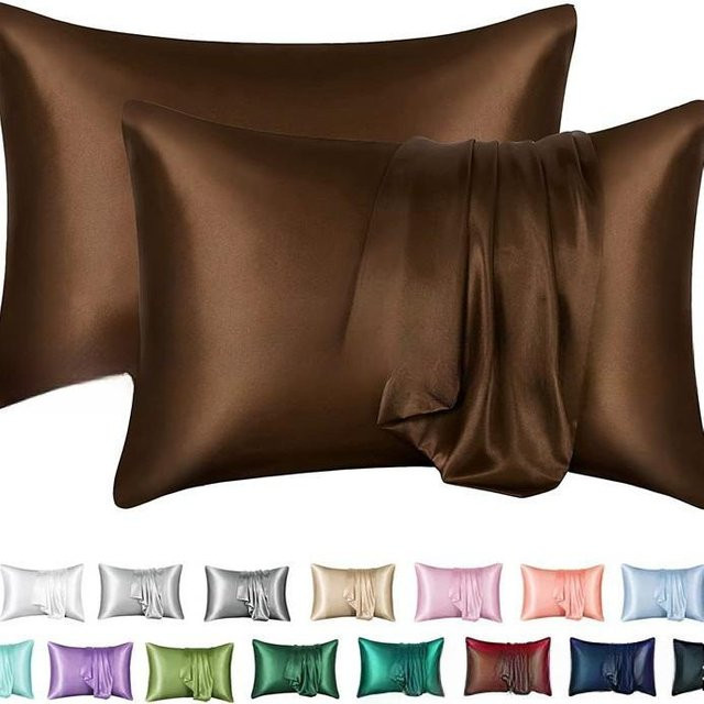 2-teiliges Satin-Kissenbezug-Set von Chocolate Home in Dunkelbraun, weiche Textur zur Reduzierung von Haarbruch und Falten, B/H: 51 x 66 cm - Bild 1