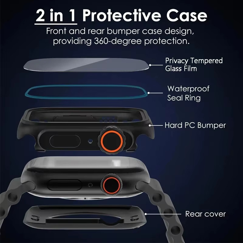 DLHUMI Sichtschutzhülle aus gehärtetem Glas für Apple Watch, Schwarz, Unisex - Bild 2