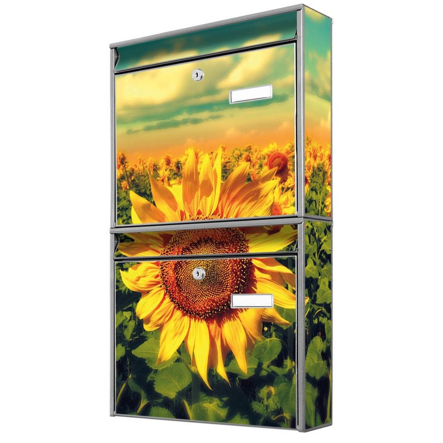banjado Burg Wächter Doppelbriefkastenanlage in Silber mit Sonnenblumen-Motiv, flexibel erweiterbar - Bild 1