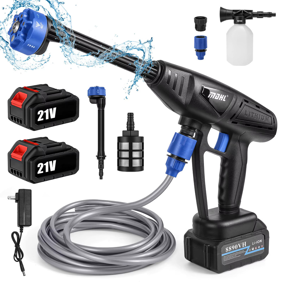 Betuyoo Kabelloser Hochdruck-Autowäscher mit 21V Lithium-Akku, Tragbare Wasserpistole mit Selbstansaugfunktion und Schaumgenerator in Orange-Schwarz - Bild 6