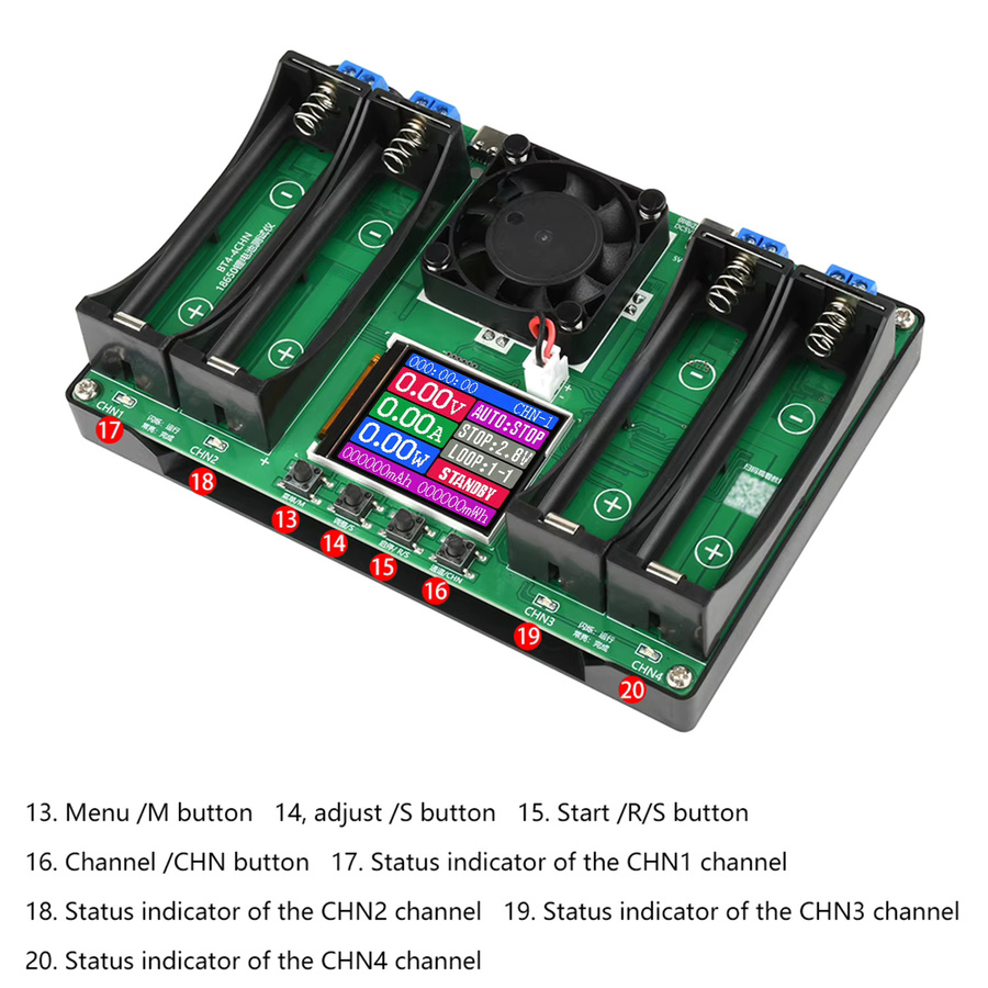 Diymore Universeller Batterietester mit LCD-Display und 4-Kanal-Innenwiderstandstester für 18650-Batterien in Grün - Bild 3