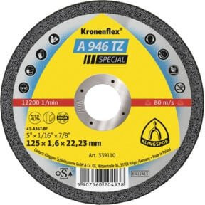 Klingspor A 946 TZ Trennscheibe Universal für Metall Gelb Durchmesser: 125 mm, Dicke: 1,6 mm, Bohrung: 22,23 mm - Bild 1