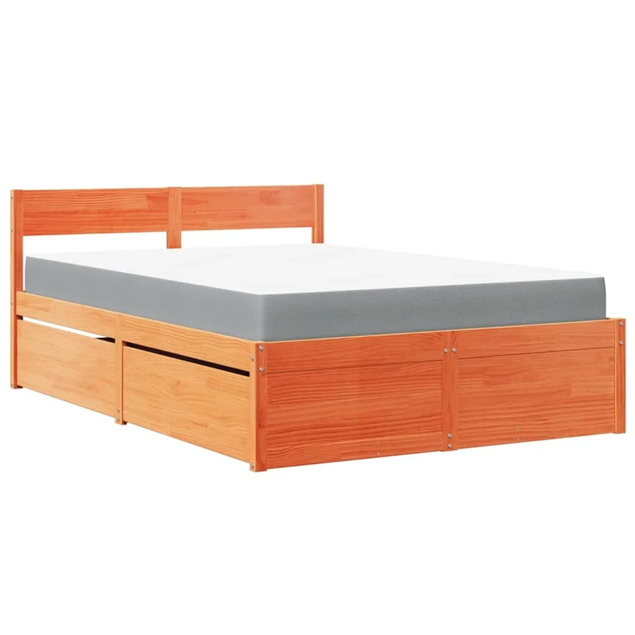 vidaXL Bett aus massivem Kiefernholz mit Schubladen und Matratze in Wachsbraun, B/T/H: 120 x 190 cm - Bild 2