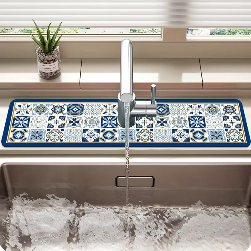 VIKAMA Vintage Floral Wasserabsorptionsunterlage für Wasserhähne und Waschbecken, rechteckig - Bild 3