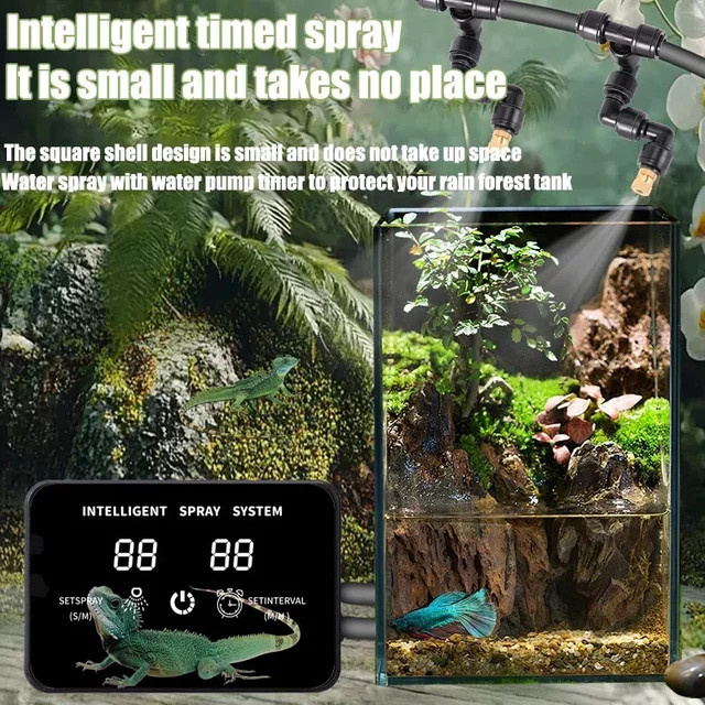 Intelligentes Reptilien Spray Bewässerungssystem mit Timer für Terrarien und Pflanzen in Schwarz - Bild 1