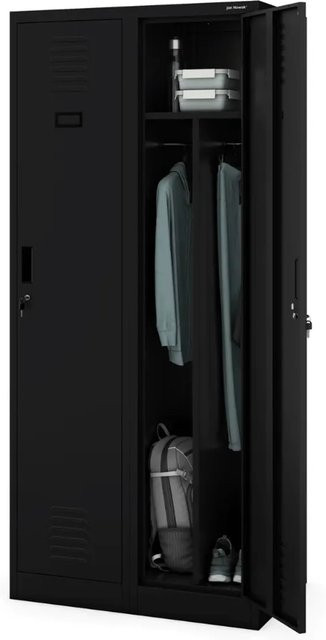 DELUKE Umkleideschrank Spind mit 2 Abteilen in Schwarz, pulverbeschichtet aus Stahl, H: 180 cm, B: 80 cm, T: 50 cm - Bild 1