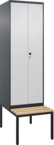 C+P PSA Doppel-Spind Classic PLUS Sitzbank mit 2 Abteilen und Sicherheits-Drehriegel, Sitzfläche aus Buche-Hartholz, B/T/H: 212 x 60 x 81,5 cm - Bild 1