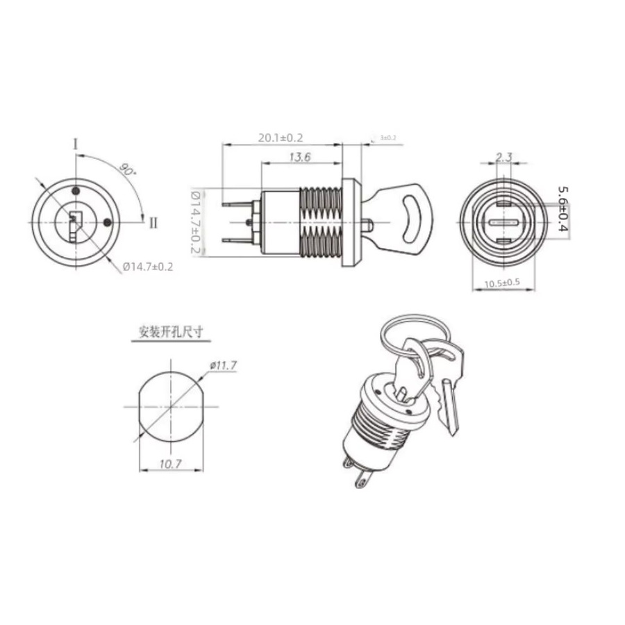 Zweipoliger Power-Lock-Schalter aus Zinklegierung mit versilberten Stiften in Silber - Bild 2